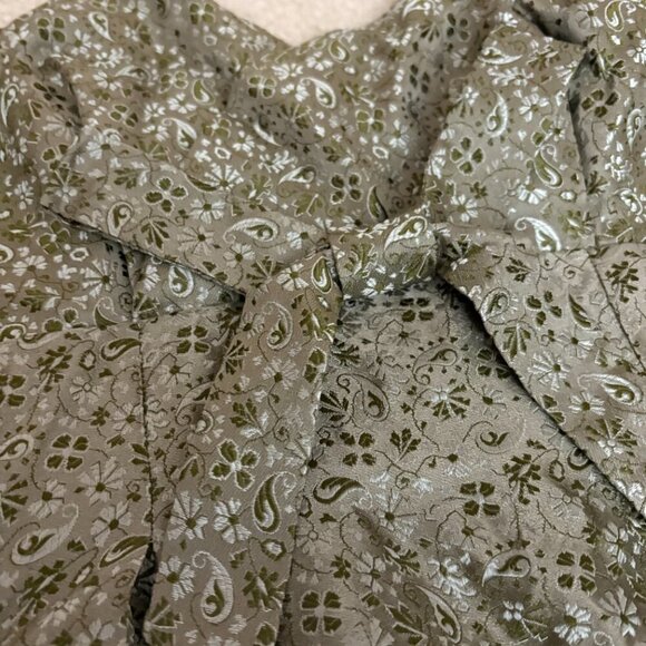 Vintage 1950s Strapless Brocade Party Dress XS Olive Paisley Cupcake Gown Prom - Picture 3 of 12
